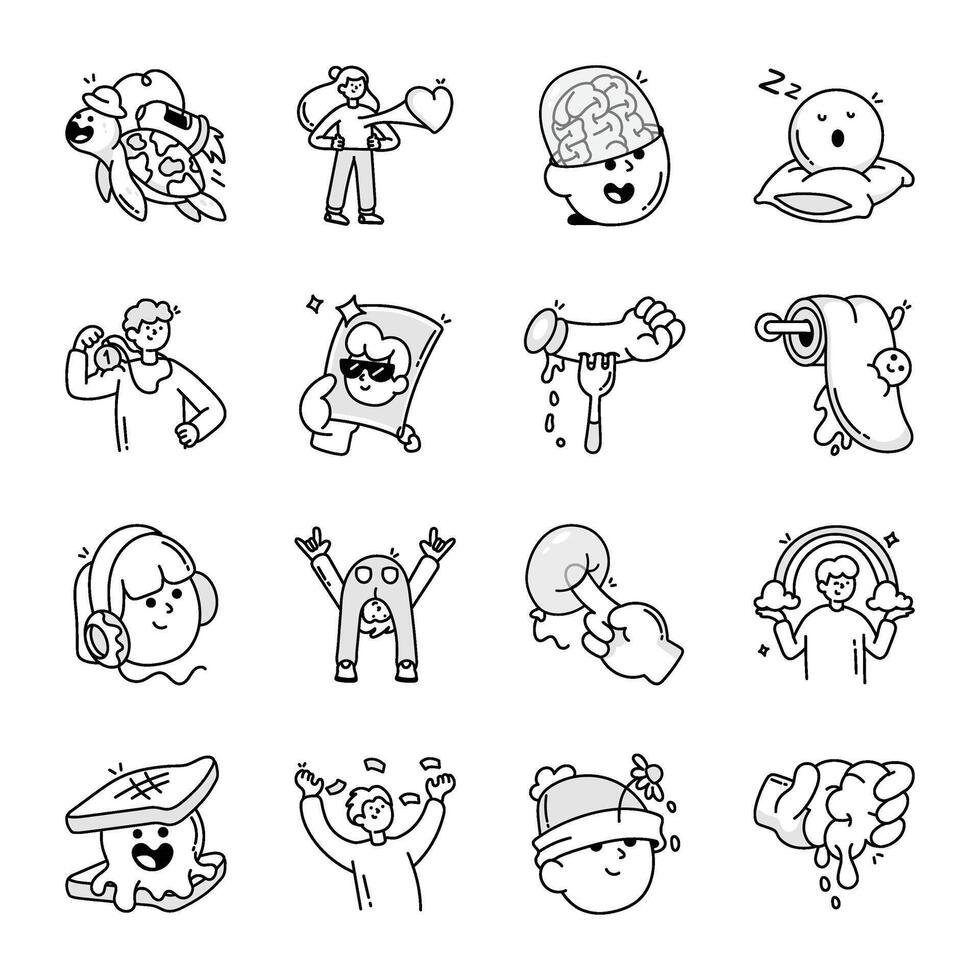 Bundle of 16 Creative Doodle Style Icons vector