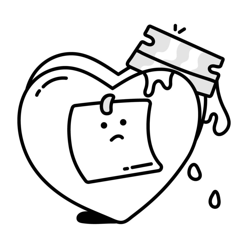 A doodle style icon of sad heart with sticky note vector