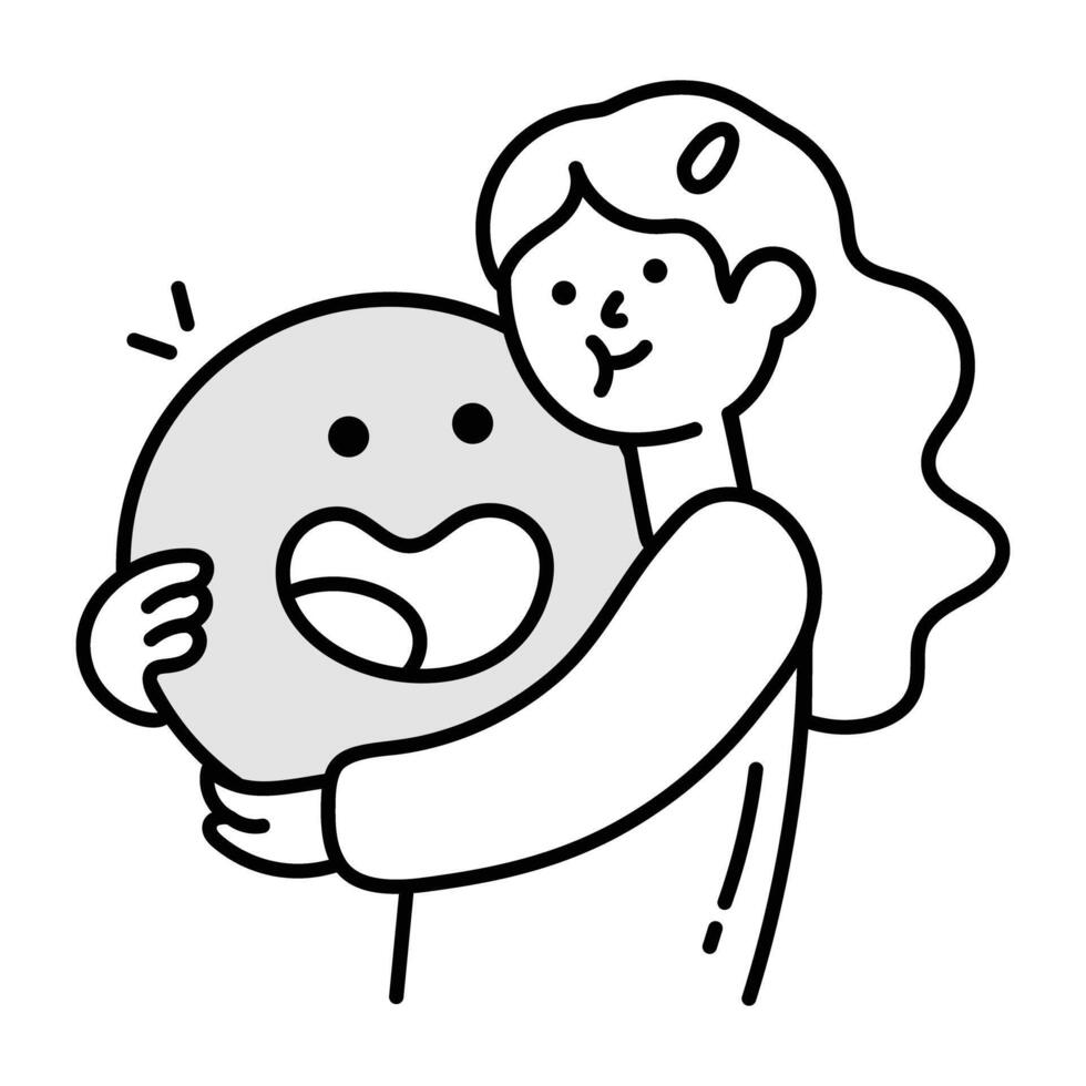 A hand drawn icon of hugging girl vector