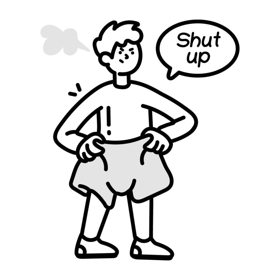 Doodle style icon showing an angry person saying shut up vector