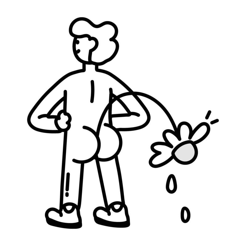 Hand drawn style icon of naked boy with flower vector