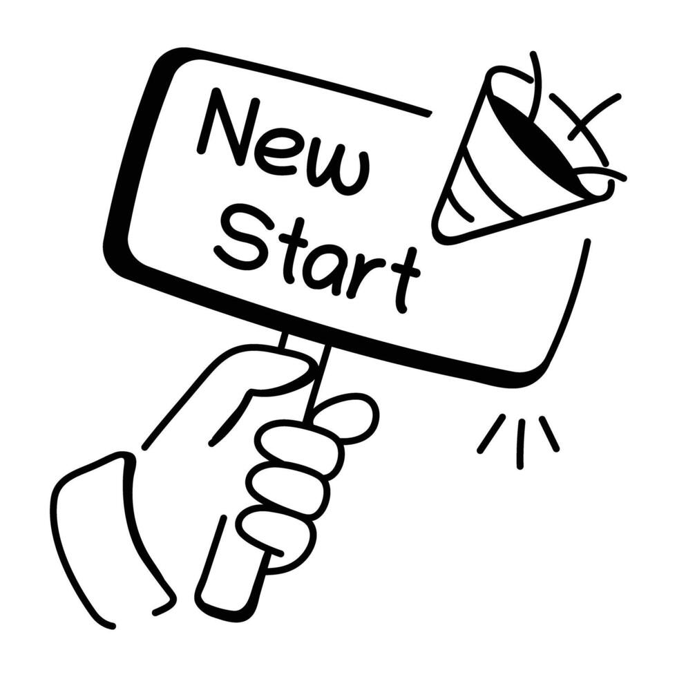 Doodle icon of a hand holding a new beginning sign board vector