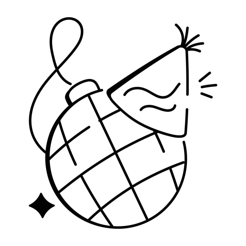 Doodle icon of a disco ball wearing a party hat vector