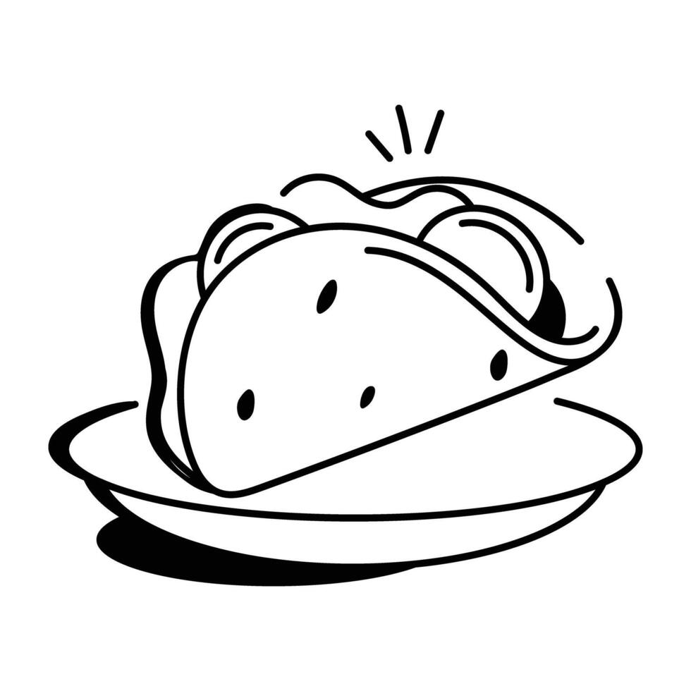 Doodle icon of a taco on a plate vector