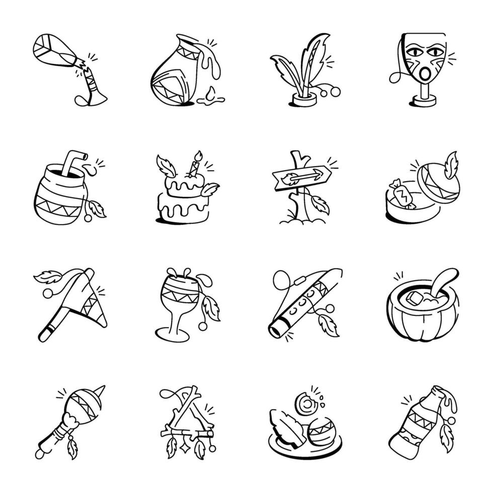 Set of Boho Artefacts Doodle Icons vector