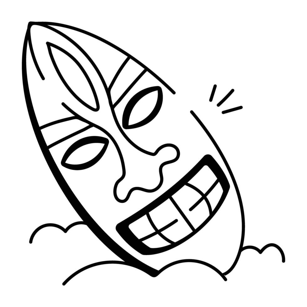 A sketchy style icon of a tiki surfboard vector