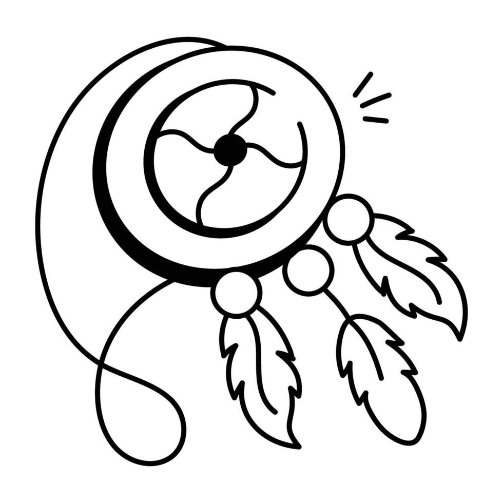 A doodle icon of native necklace with dreamcatcher feathers and beads vector