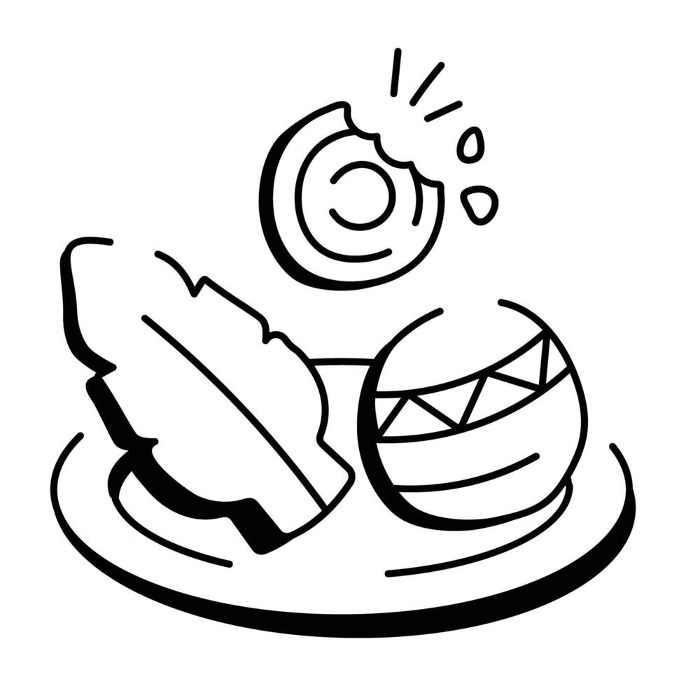 Boho sweets plate, doodle style icon vector