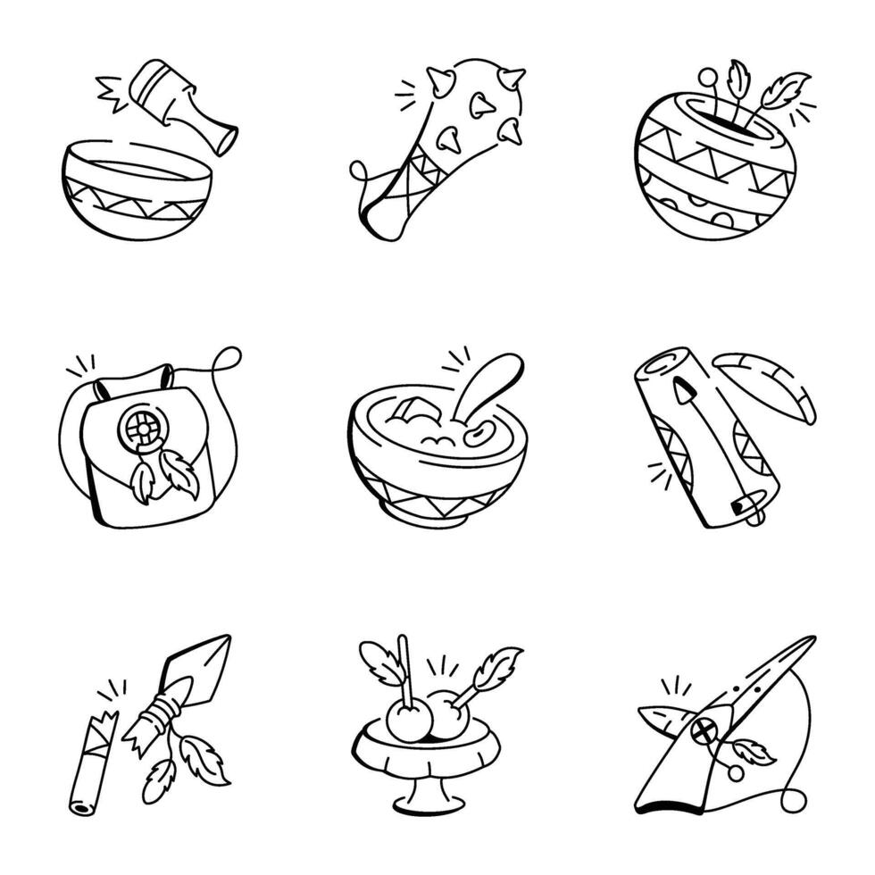 Bundle of Boho Lifestyle Doodle Icons vector