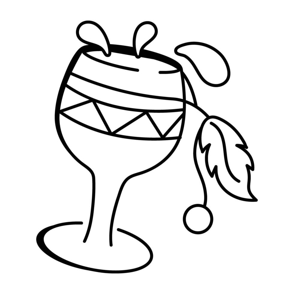 A hand drawn icon of tribal glass with spilling drink vector