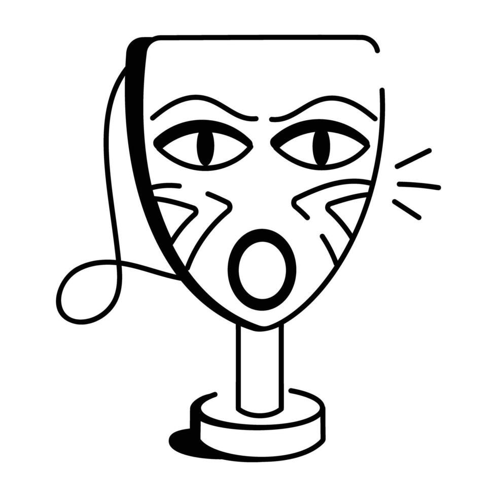 Tribal mask on a stand, hand drawn icon vector