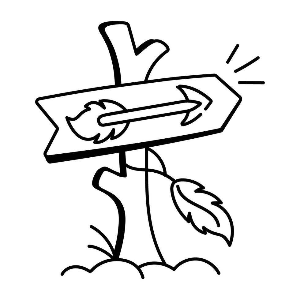 A doodle icon of a wooden board with an arrow vector