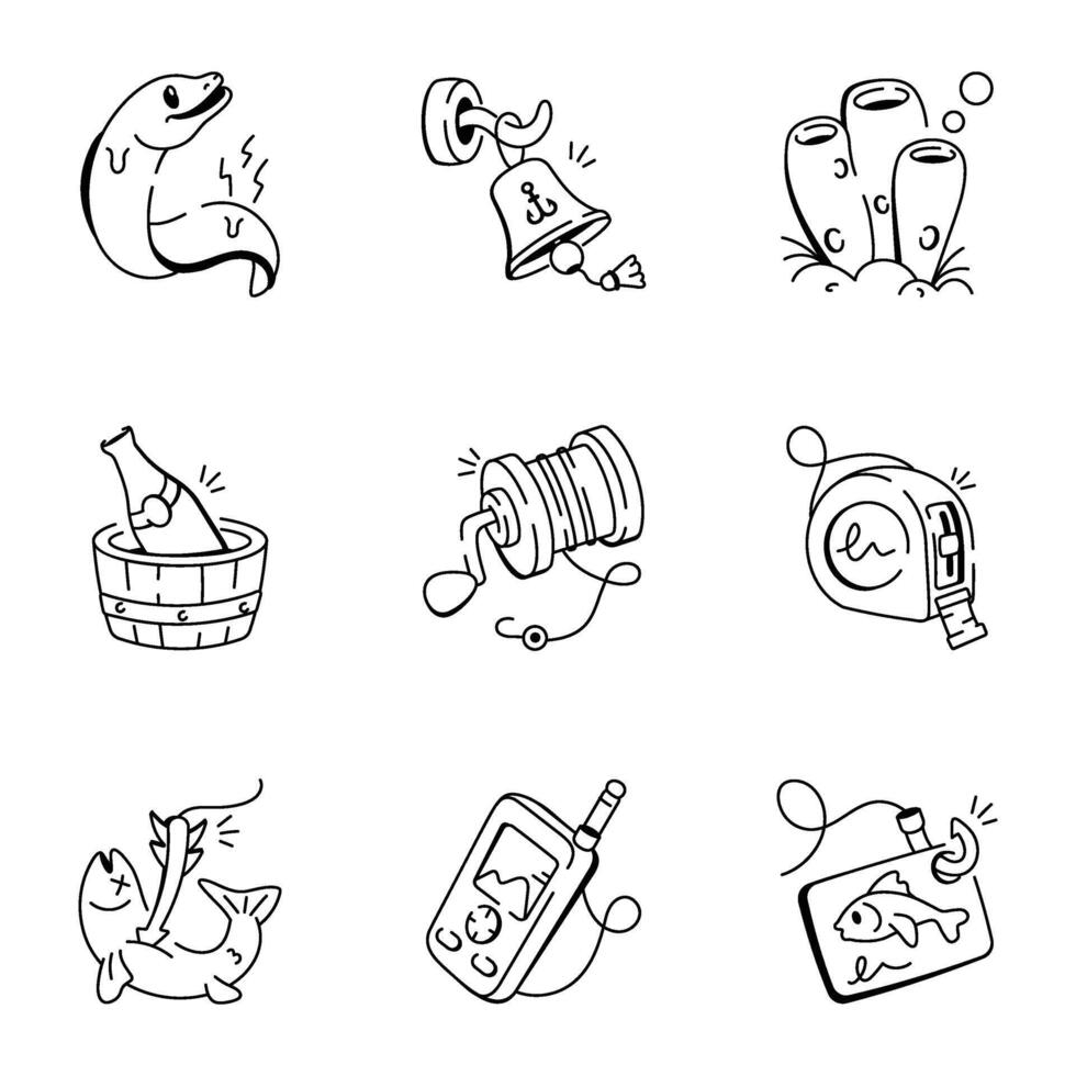 Pack of Doodle Style Angling Icons vector