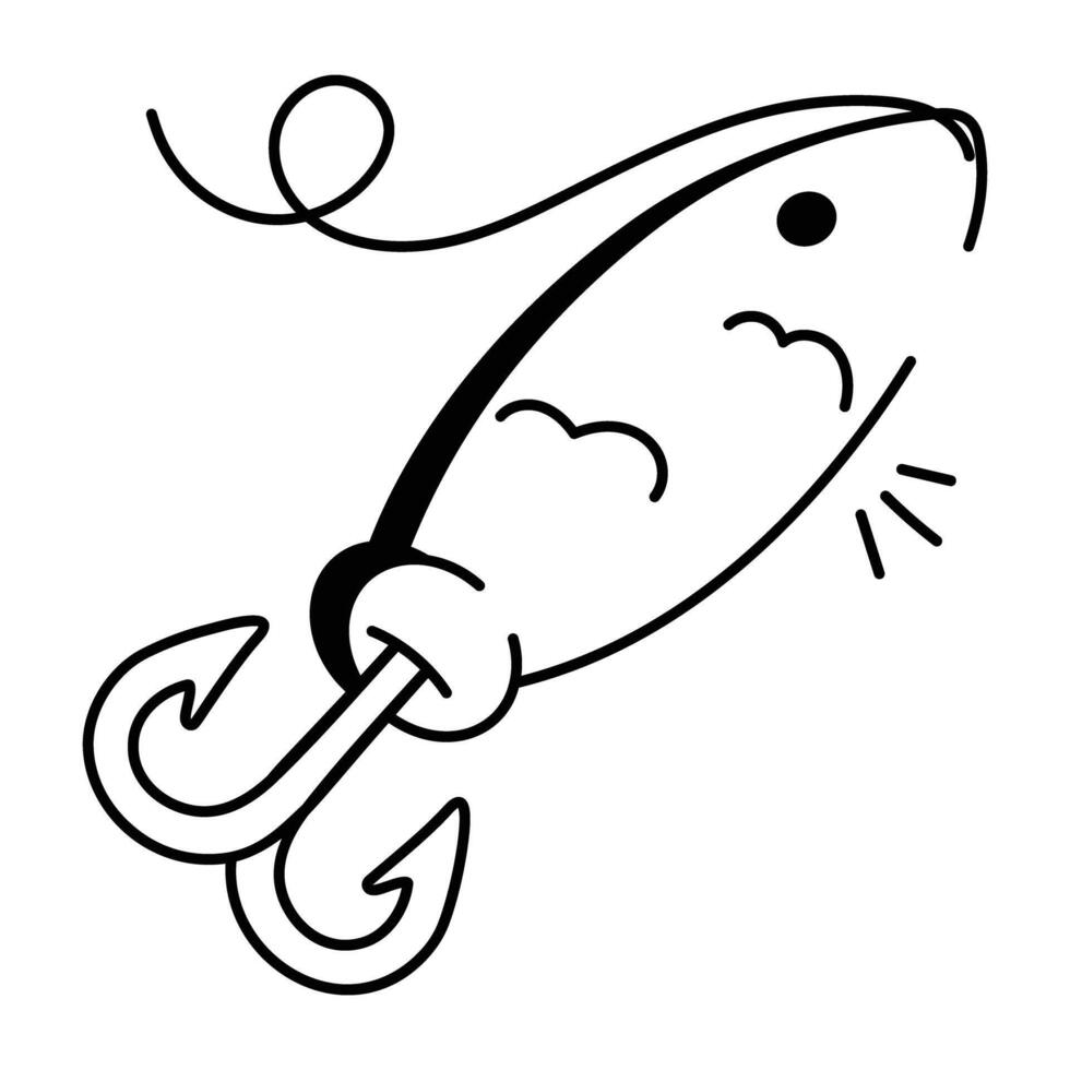 A doodle icon of a fishing hook vector