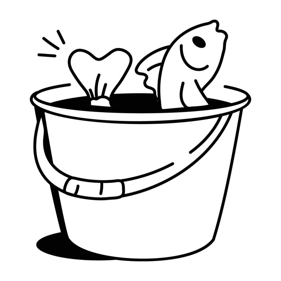 Fishing bucket icon in doodle style vector