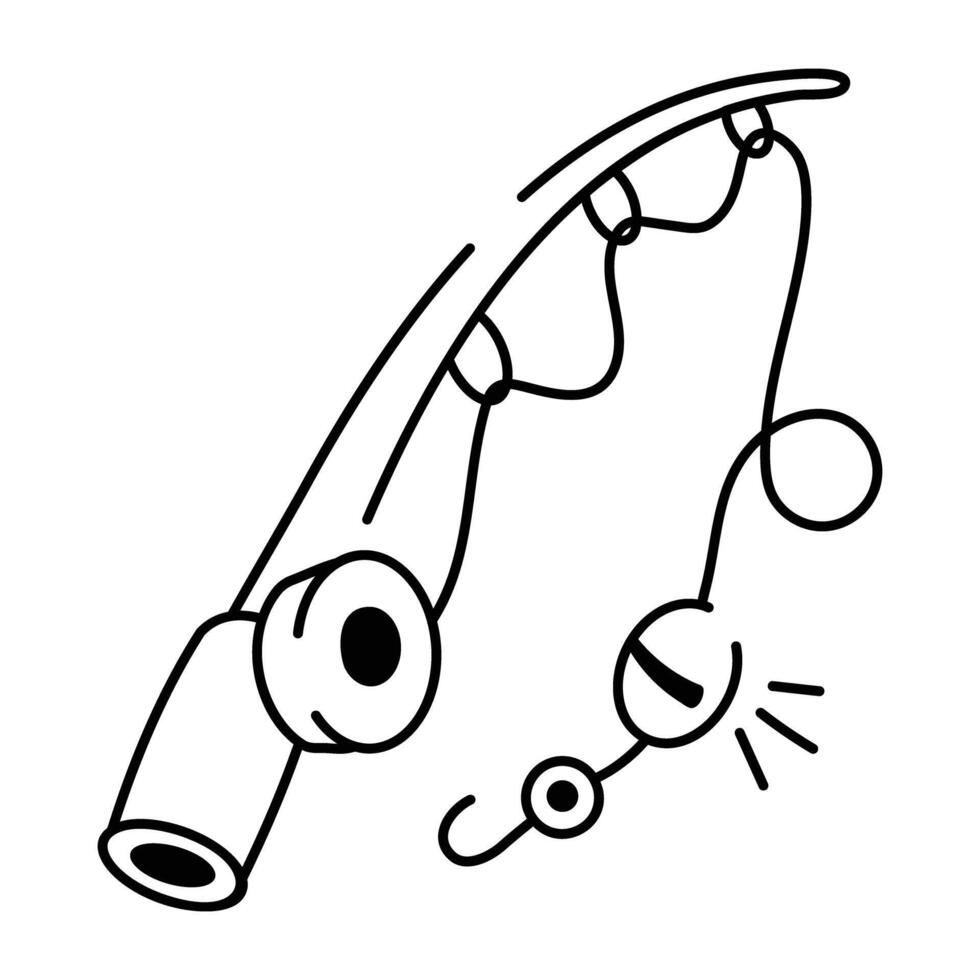 A hand drawn icon of fishing rod vector