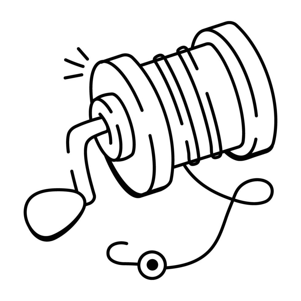 Fishing reel icon in doodle style vector