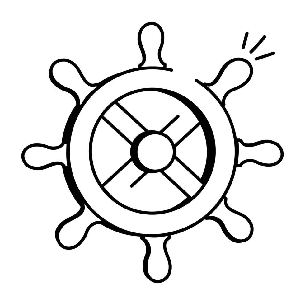 Boat wheel icon in hand drawn style vector