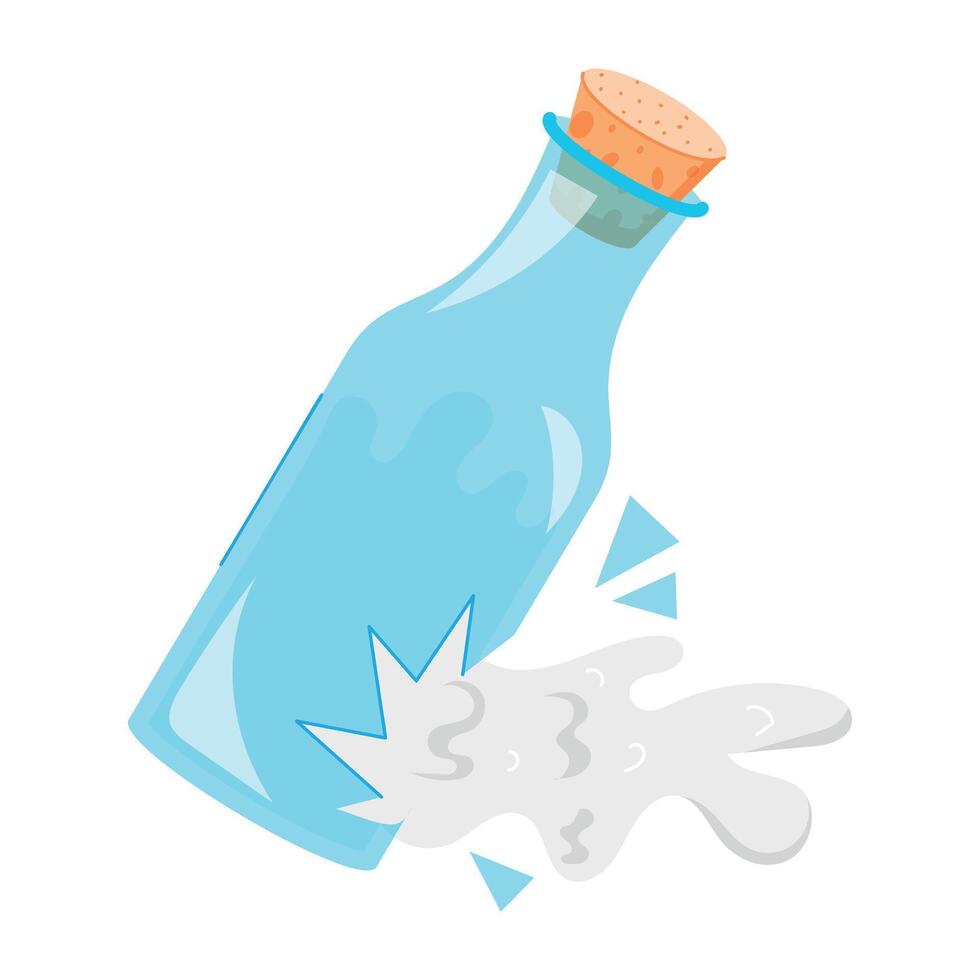 Spilled milk from broken bottle, flat sticker vector
