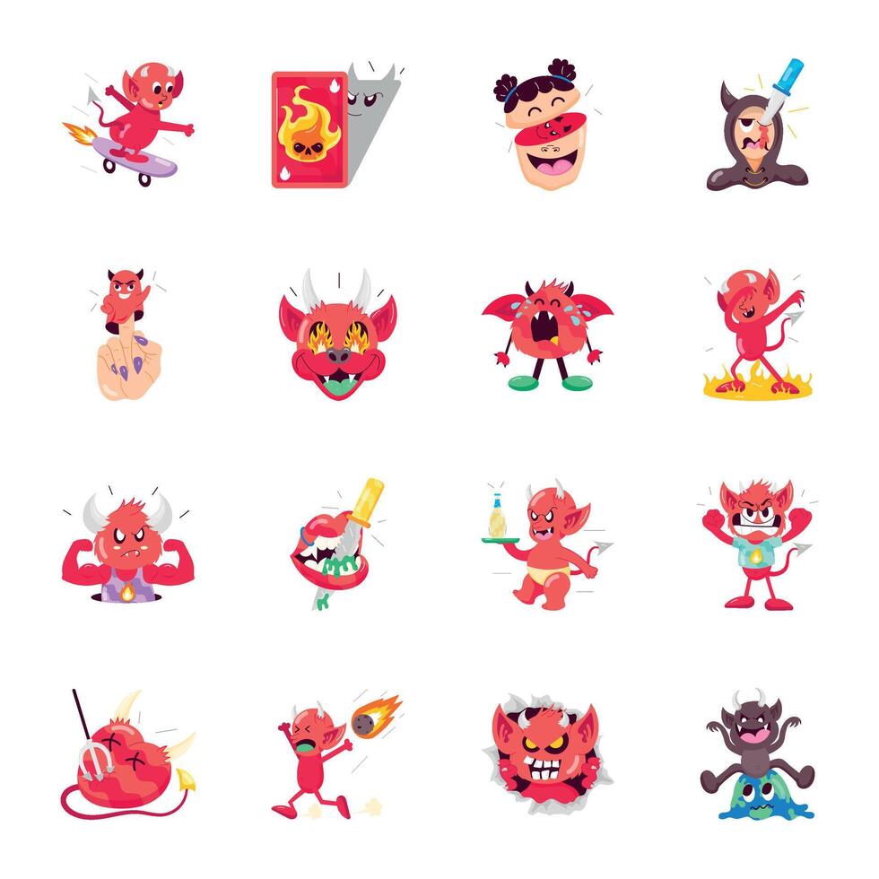 Bundle of Cartoon Style Evil Characters vector
