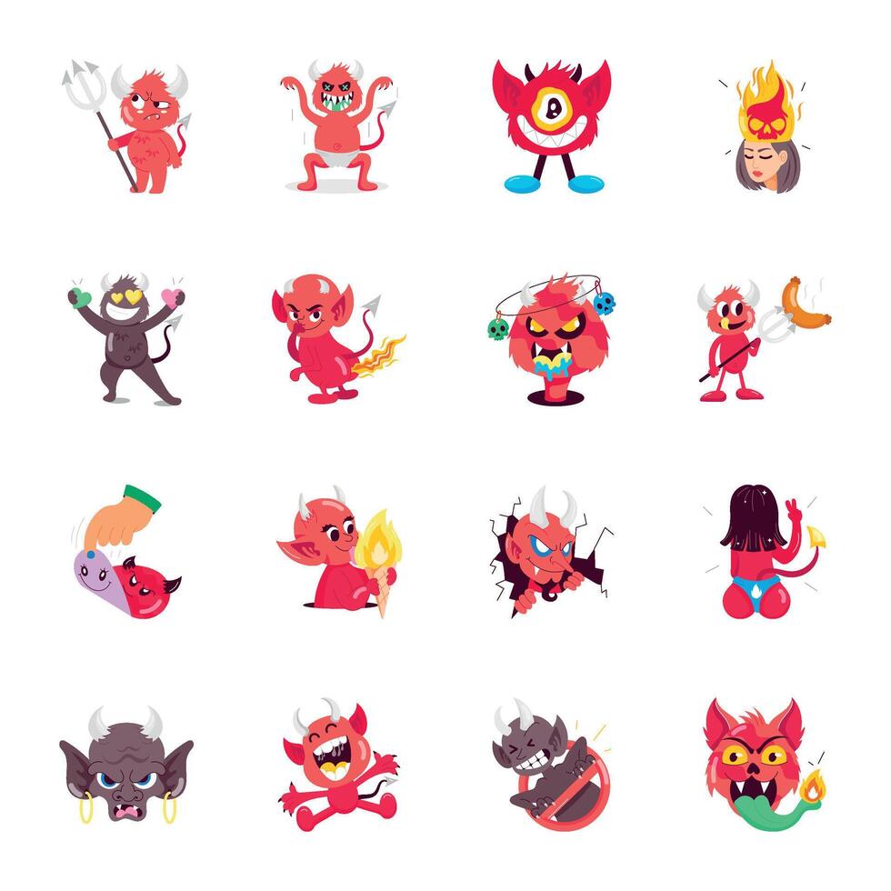 Collection of Comic Style Devil Stickers vector