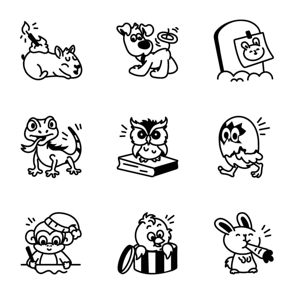 Pack of Hand Drawn Pet Icons vector