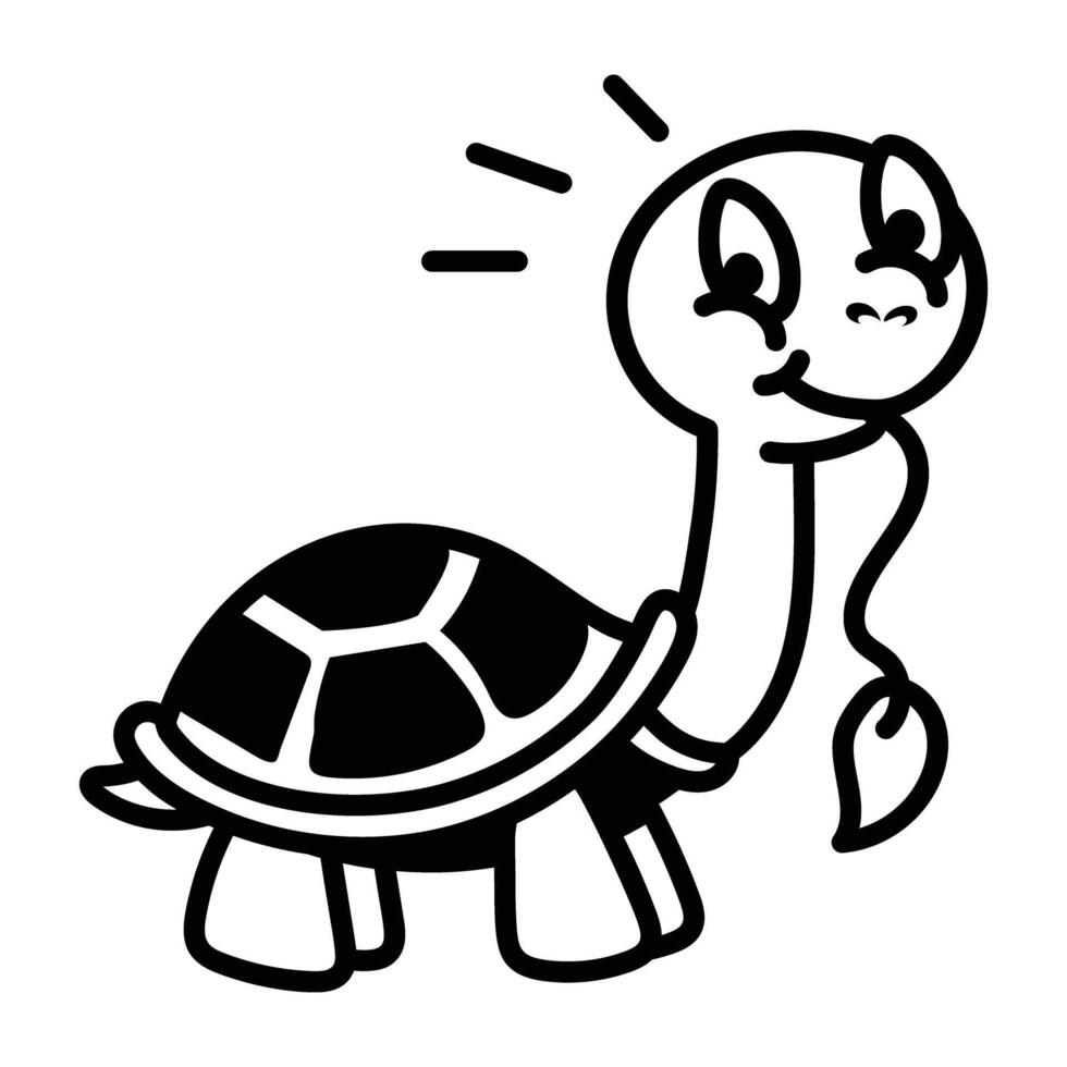 A cute turtle eating grass, drawing style icon vector