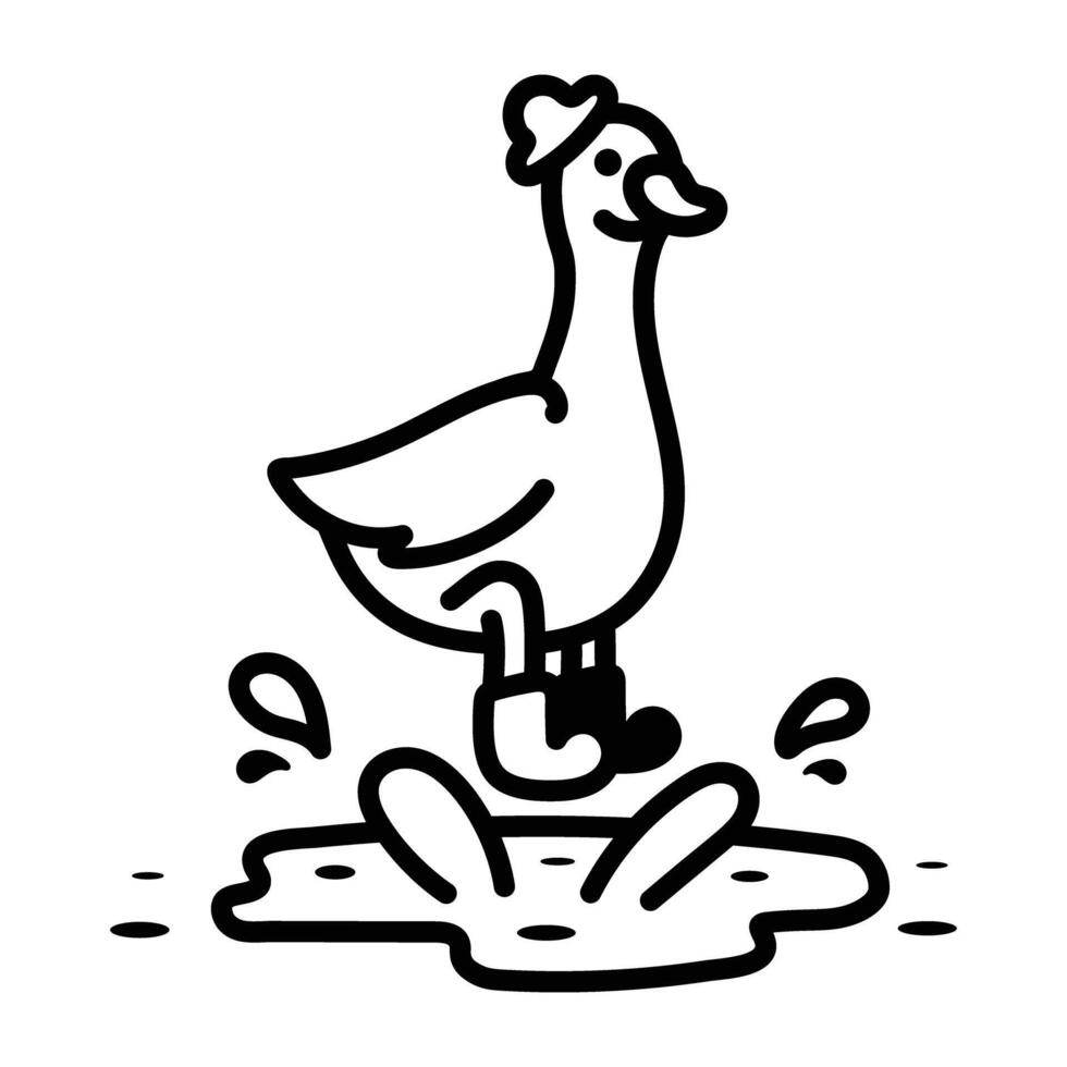 A duck jumping on water, doodle style icon vector