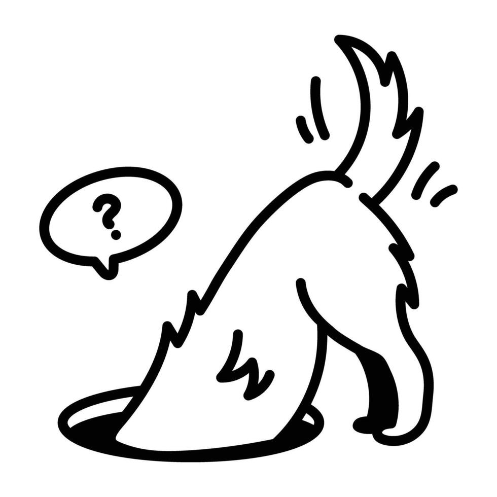 A dog digging a hole in ground, doodle icon vector