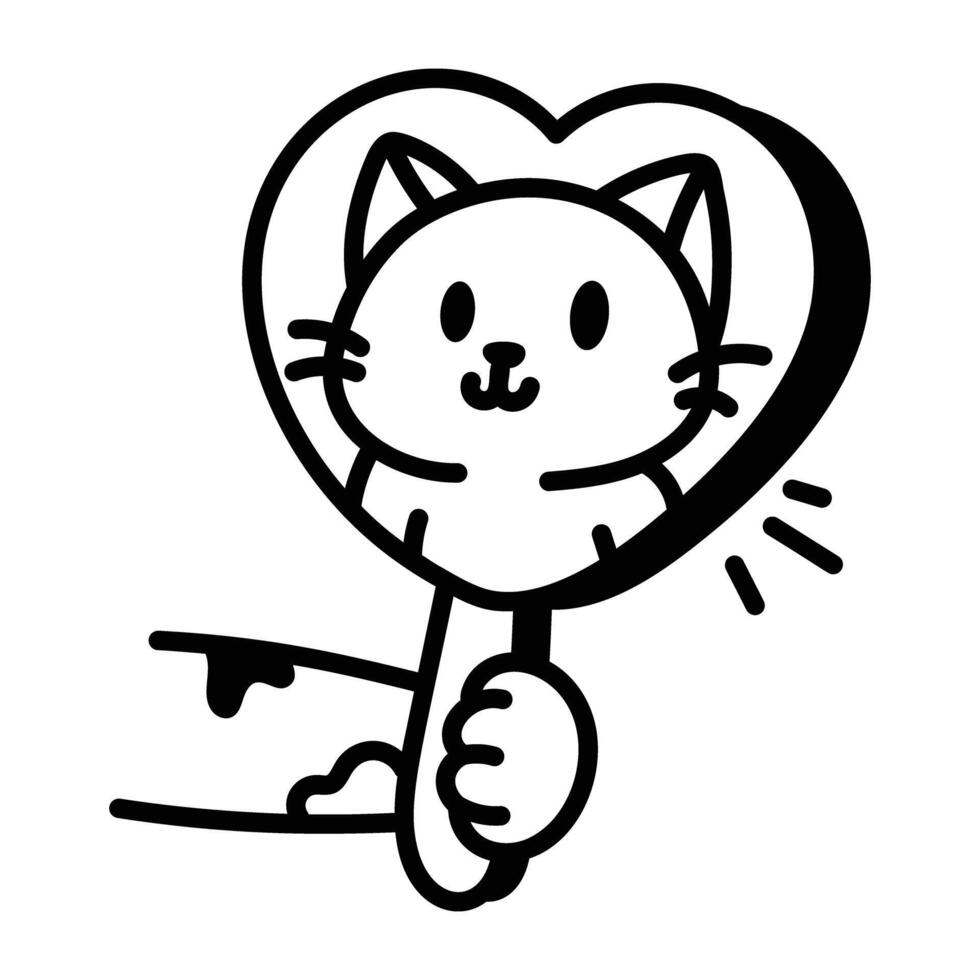 A hand drawn icon of cat mirror vector