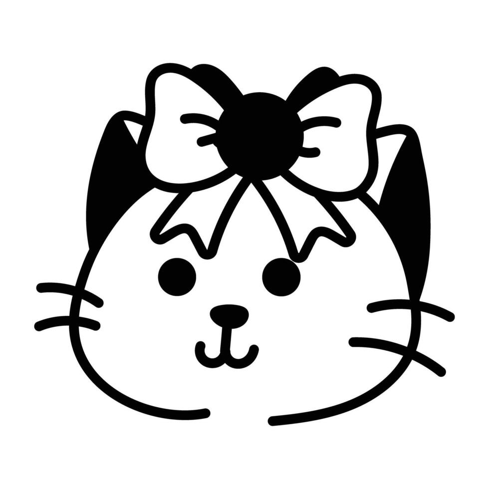 A cute cat bow icon in doodle style vector