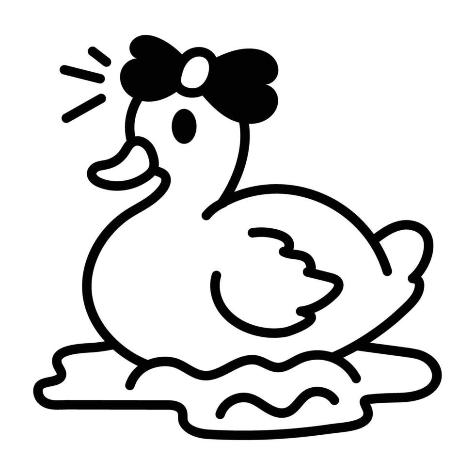 Cute duck wearing a bow, hand drawn style icon vector