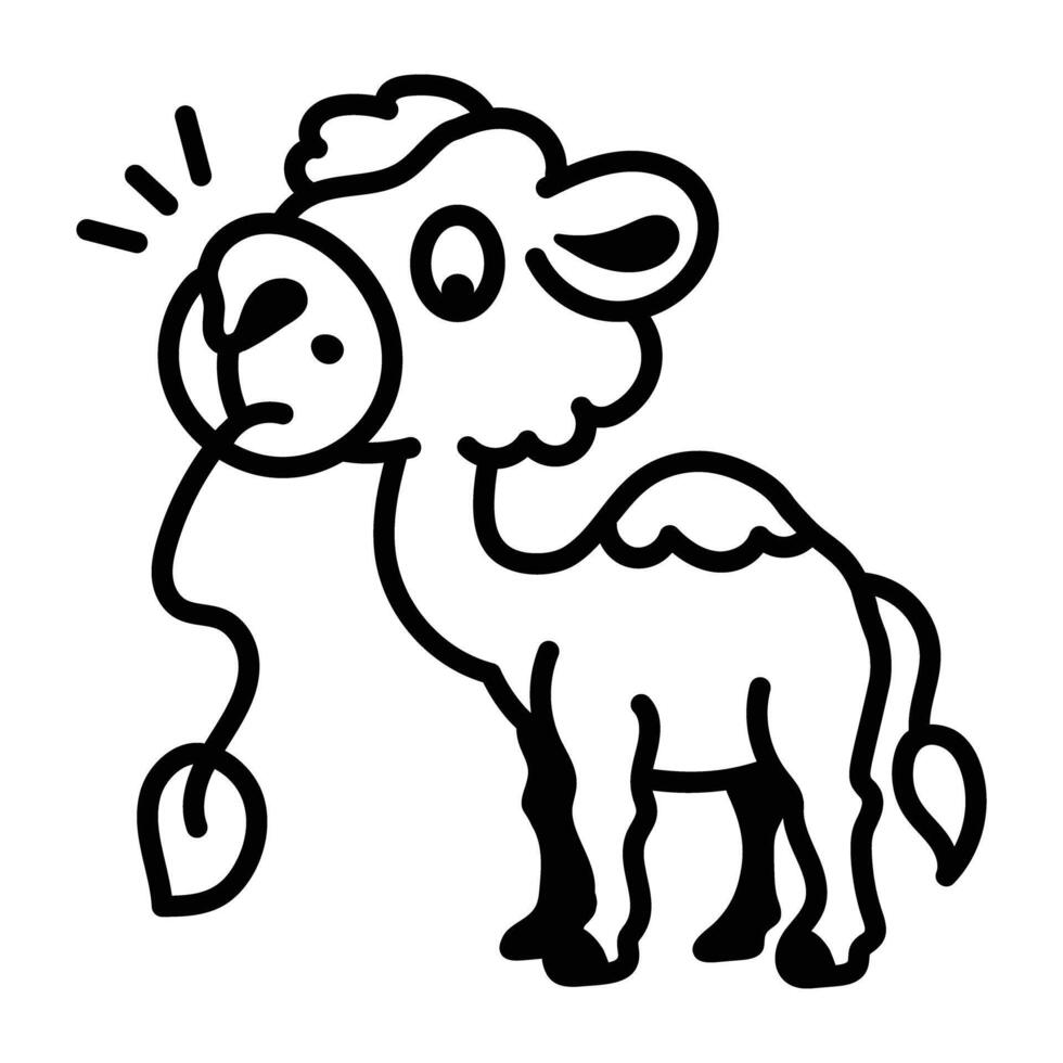 Camel eating a grass, doodle style icon vector