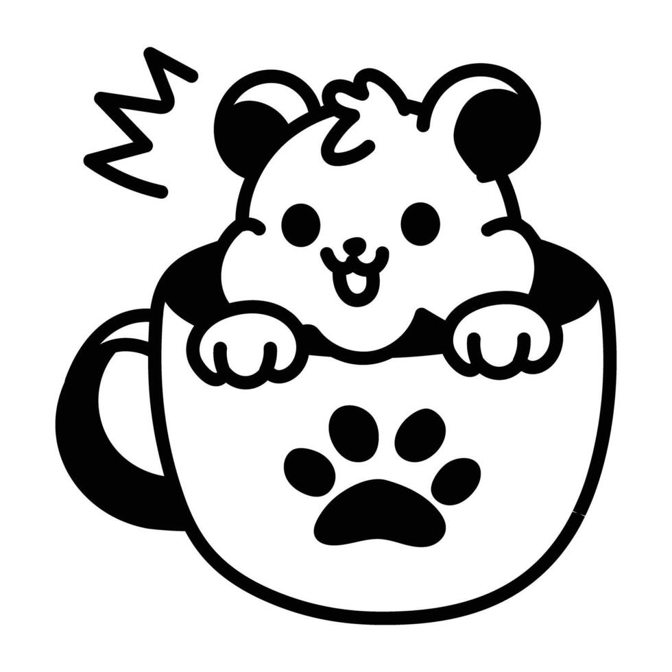 Cute hamster sitting in a cup, doodle style icon vector