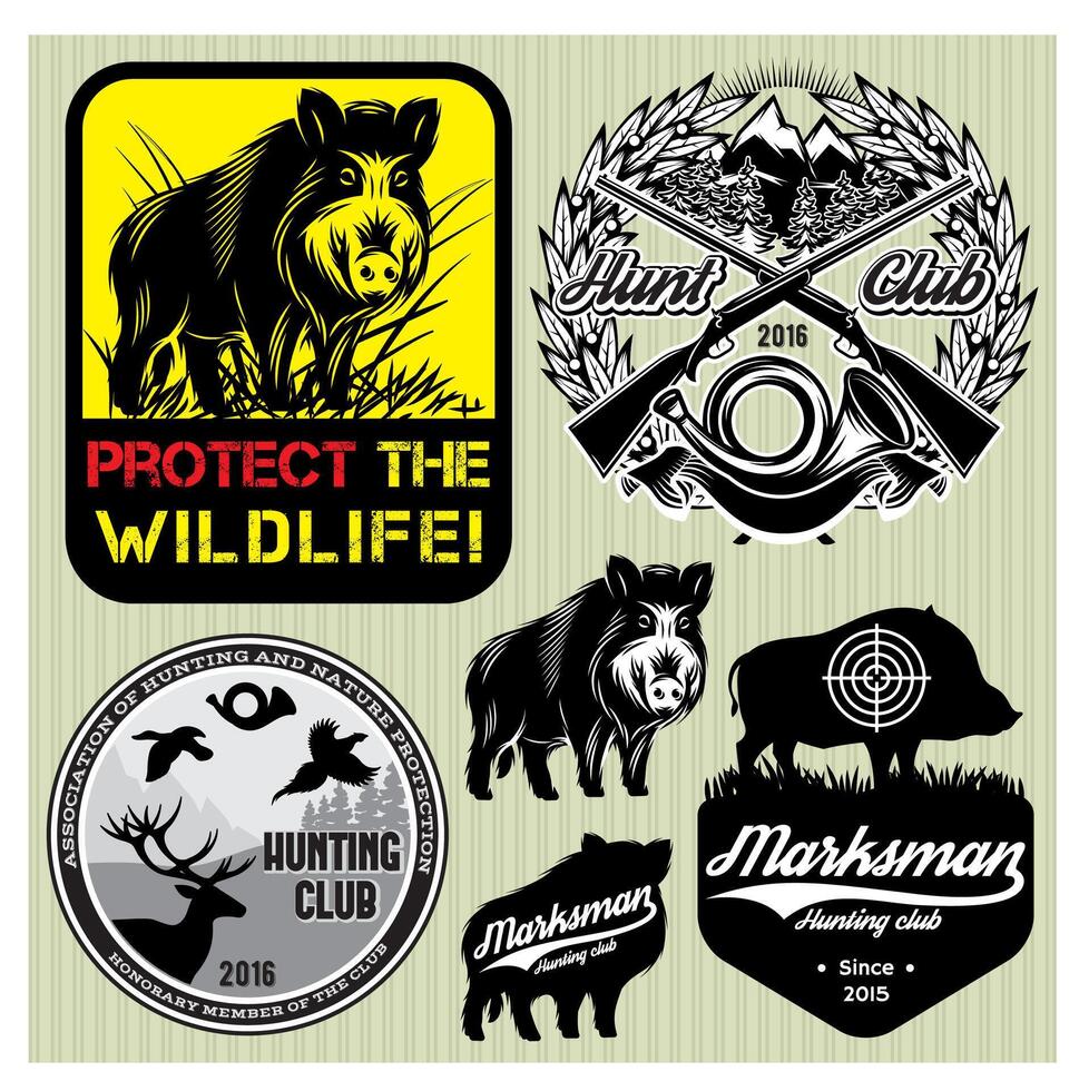 set template with wild boar for hunting clubs vector