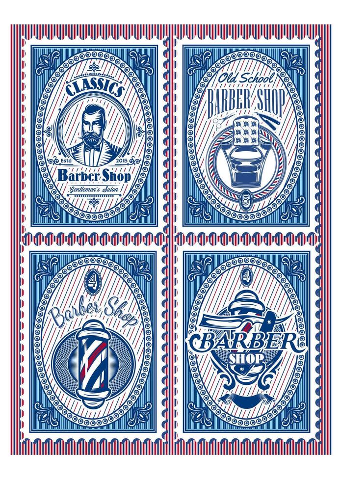 set template of stamps with elements barbershop vector
