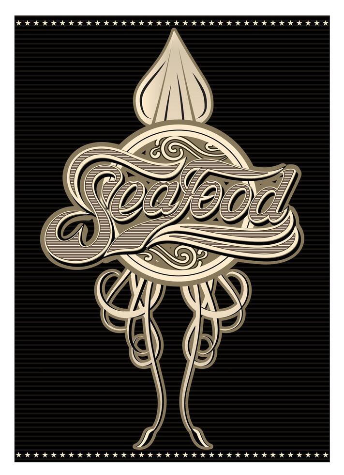 template for restaurant menu with calligraphy inscription seafood and squid vector