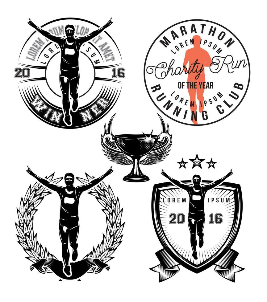 set template with stylish sports athlete for marathon vector