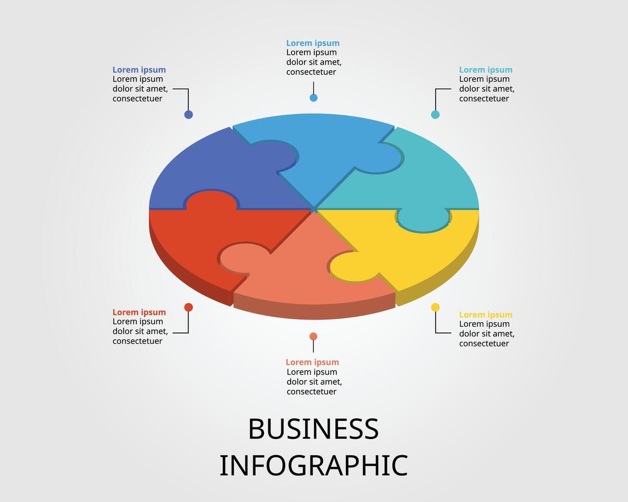 Jigsaw template with number for infographic for presentation for 6 element vector