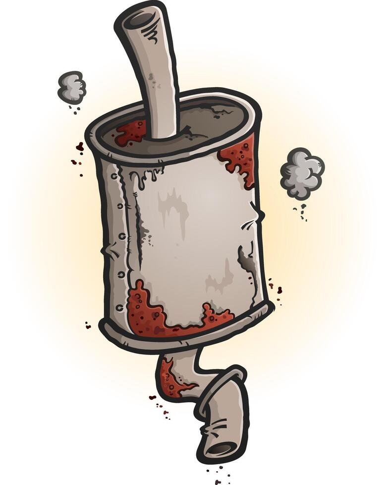 A stylized clipart drawing of an old rusted car muffler vector