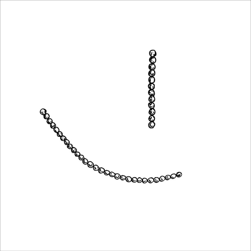 hanging beads. Graphic illustration chain of realistic glossy metal balls hangs arbitrarily isolated on background. Muslim hand drawn line sketch, holiday Ramadan Kareem or Eid Al Adha 2025 vector