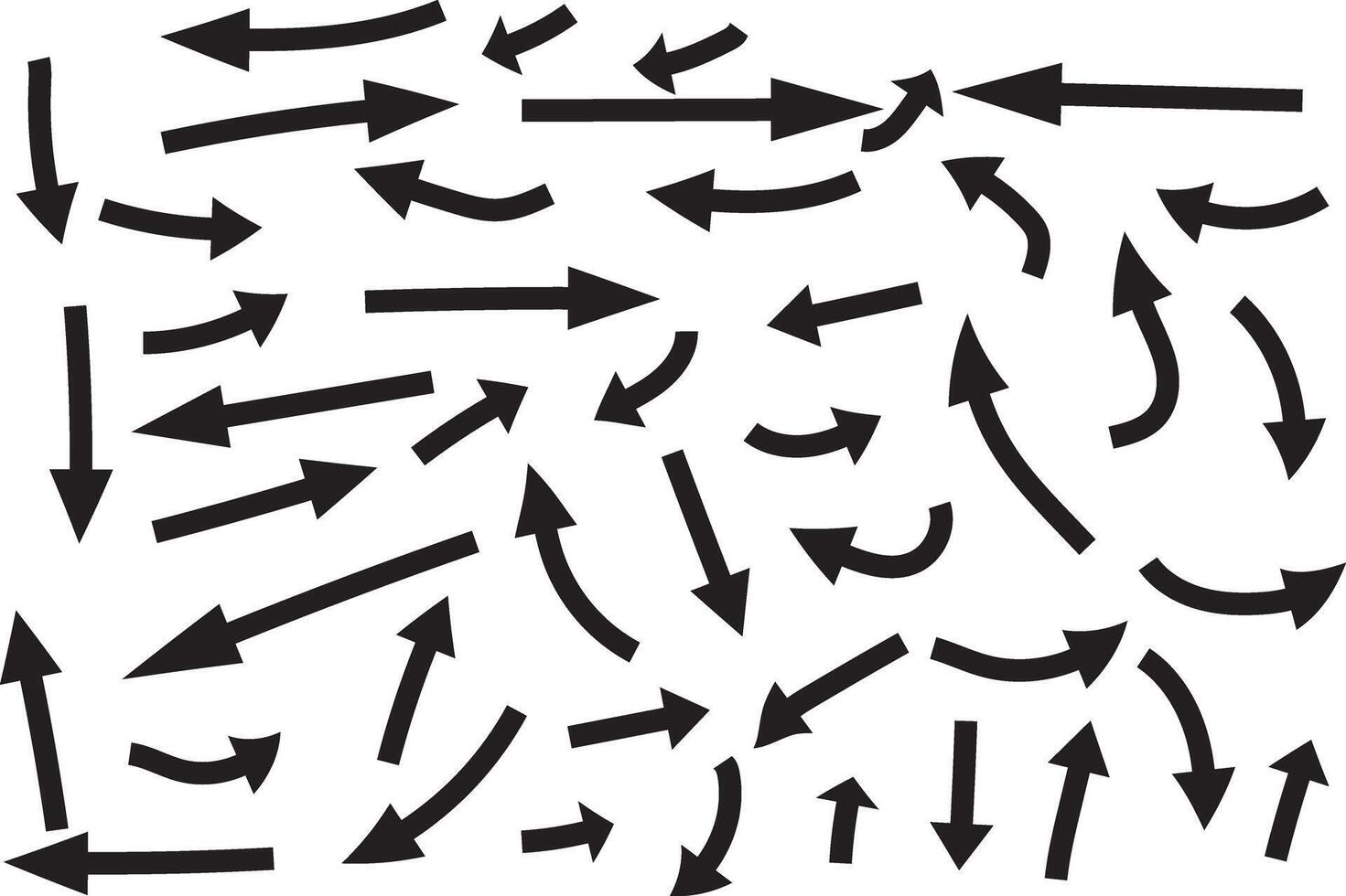 simple abstract black color creative geometric hand drawn big to small many arrow collection a collection of black arrows with arrows pointing to the right vector