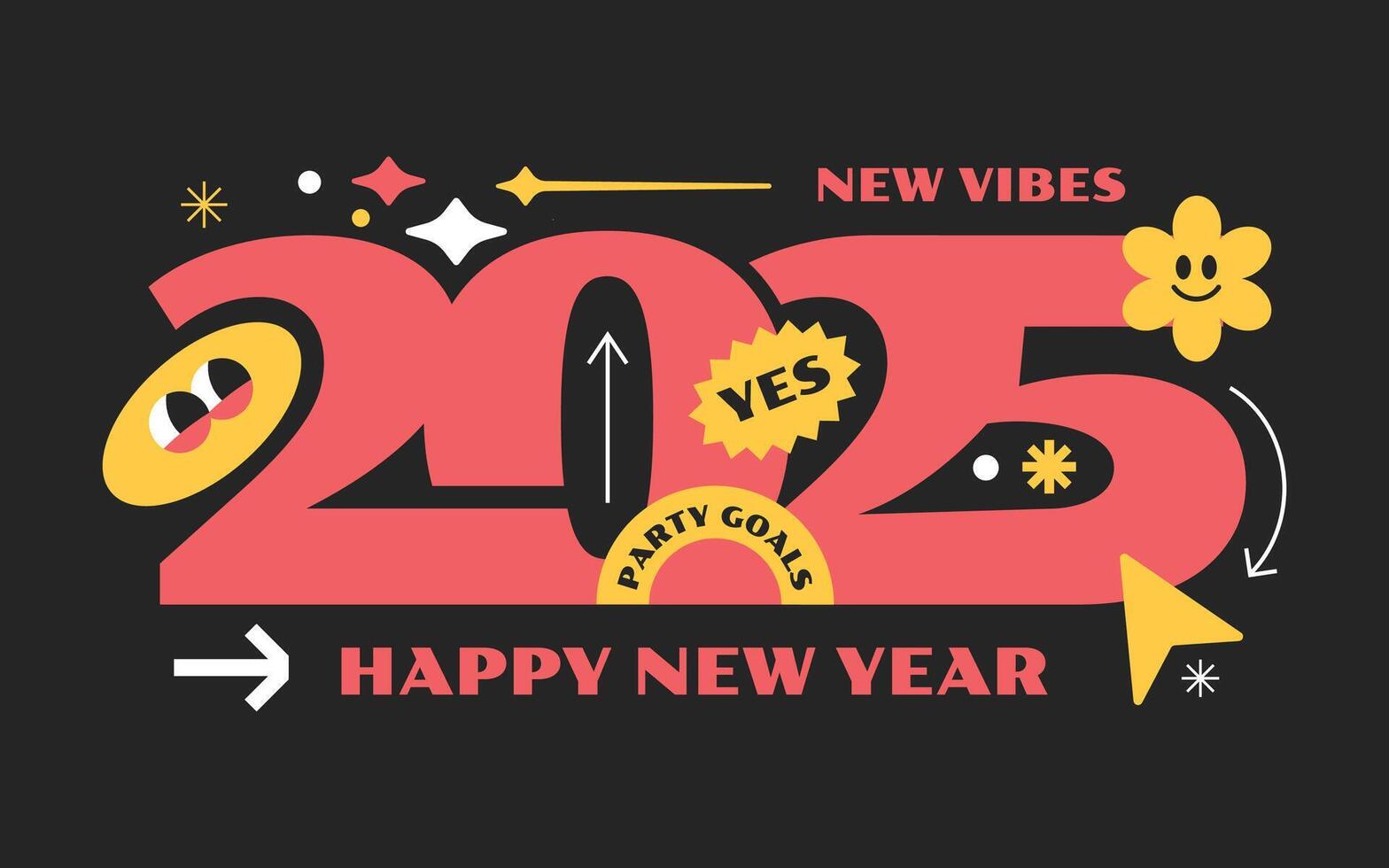 2025 new year concept with trendy cartoon character. vector
