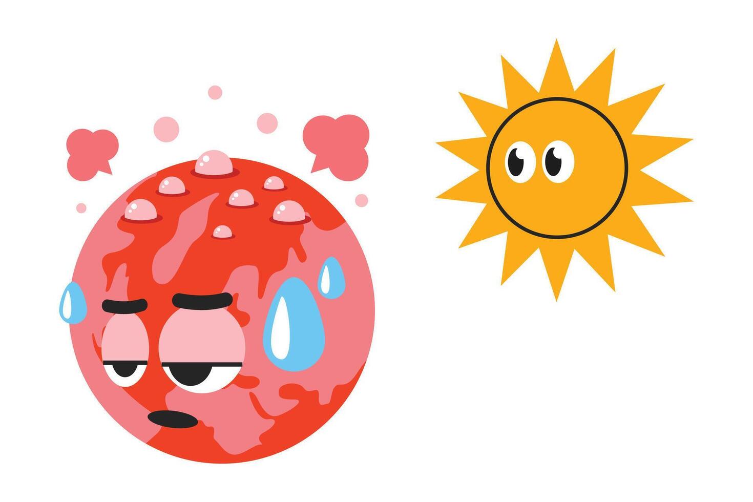 Global boiling concept illustration. Climate change earth become heat from direct light sun. vector