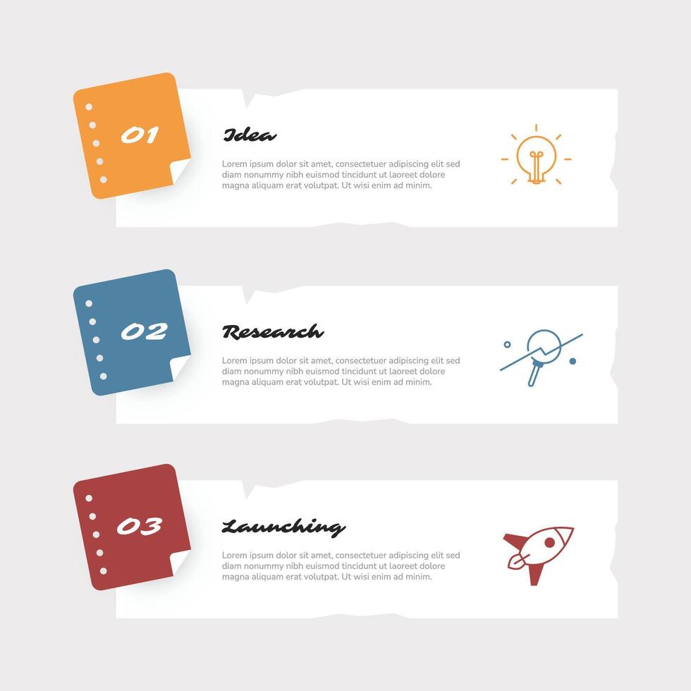 Business infographic template with paper note. 3 step and journey falt organic style vector