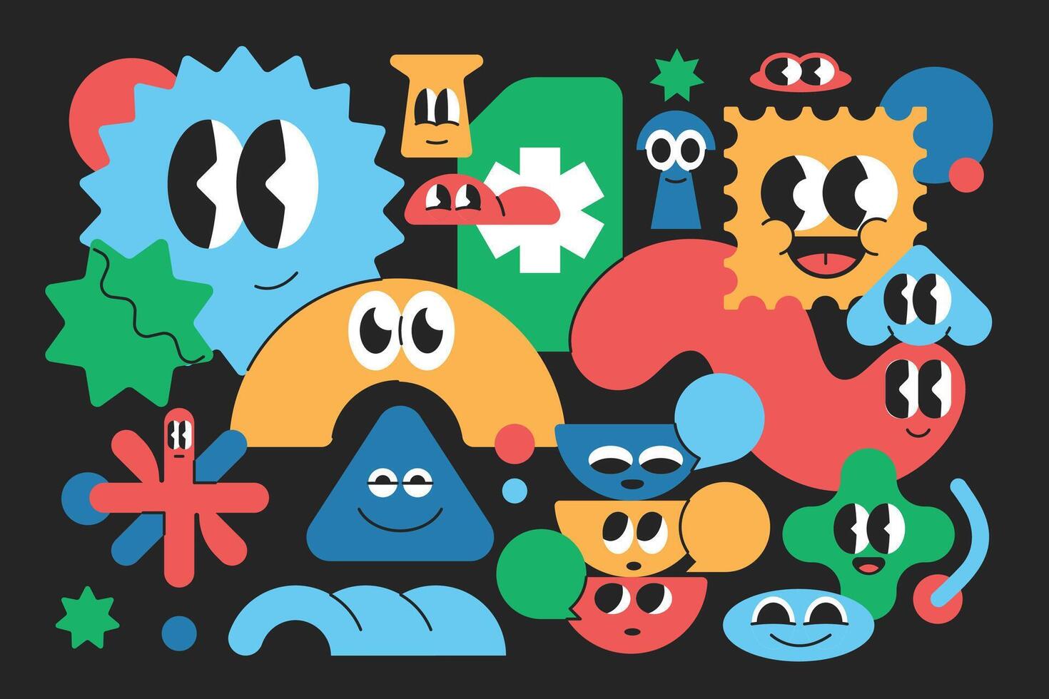 Geometric shape element. Funny and groovy cartoon character y2k style vector