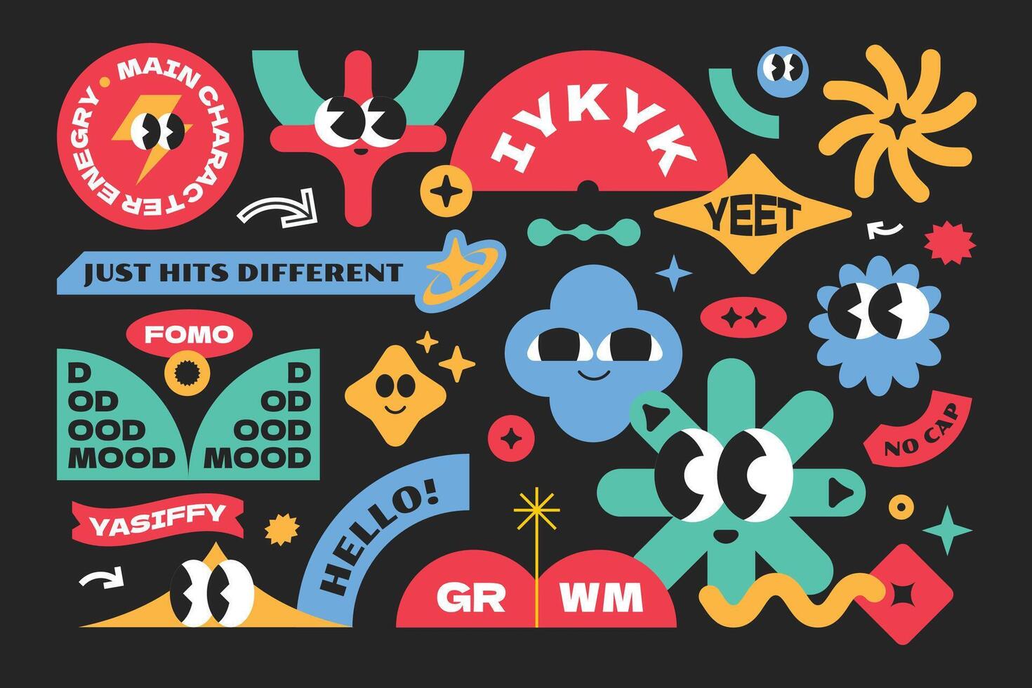 Colorful groovy cartoon element. Gen z and millenials word y2k style vector