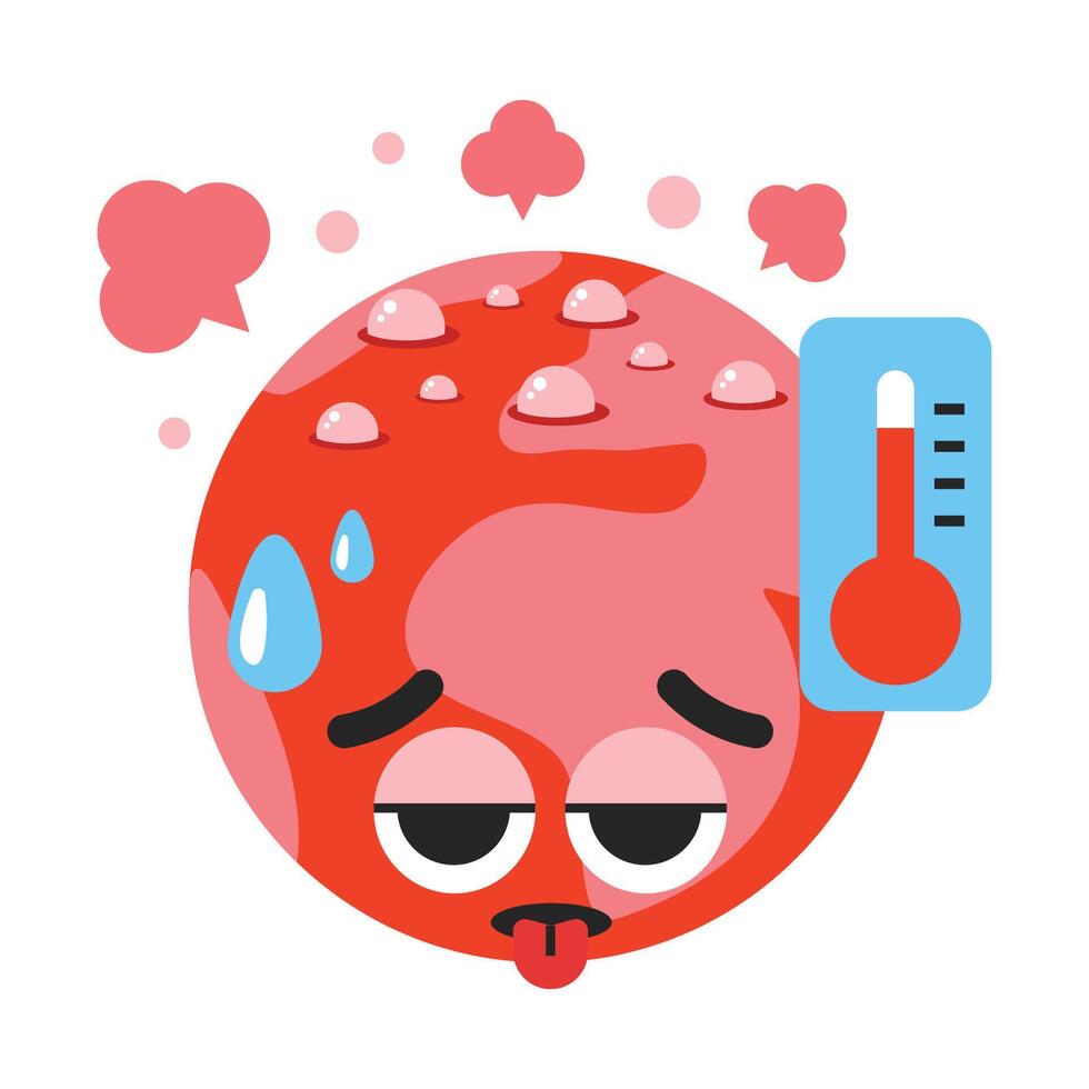 Global boiling concept illustration. Earth character with thermometer. Climate change earth become heat vector