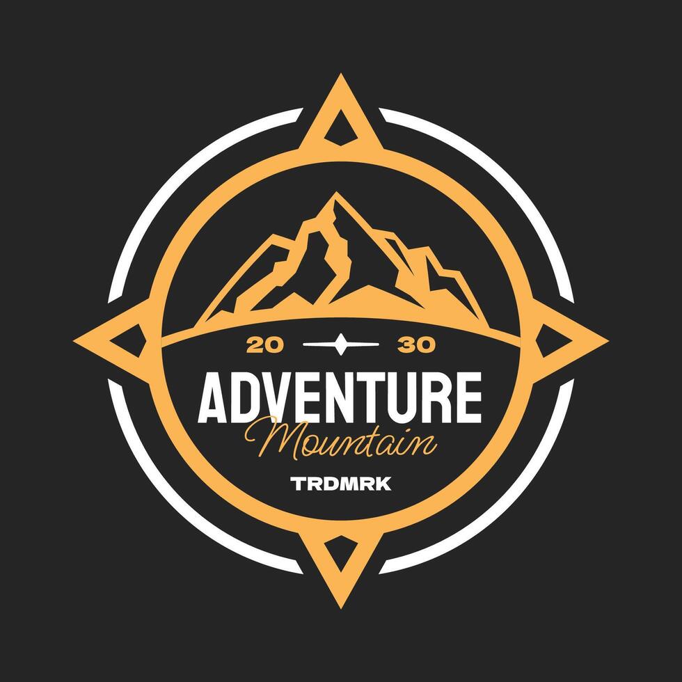 Adventure mountain badge. Compass patch, logos, badge outdoor activity. vector