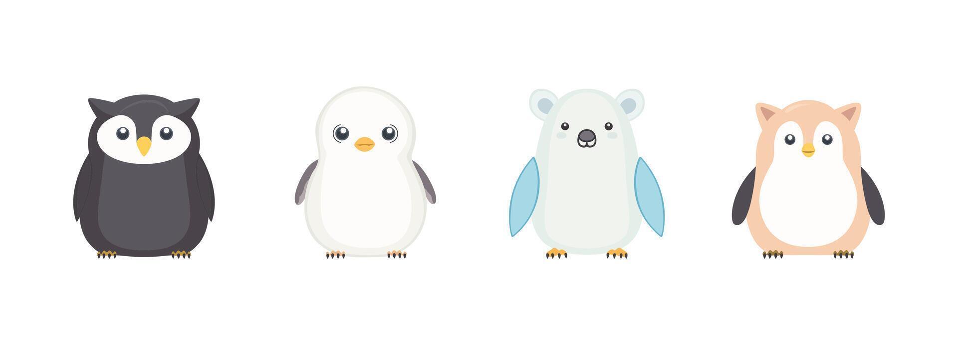 Set of illustration of winter wildlife on white background vector
